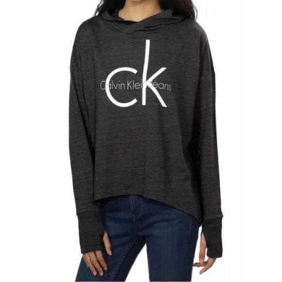 Calvin Klein Jeans Women's Relax Hooded Pullover Shirt Pitch Black in Size Large - Picture 1 of 9